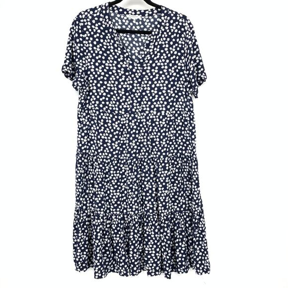 BeachLunchLounge A-Line Short Sleeve Dress Womens Size Medium Blue White Floral - Picture 1 of 6
